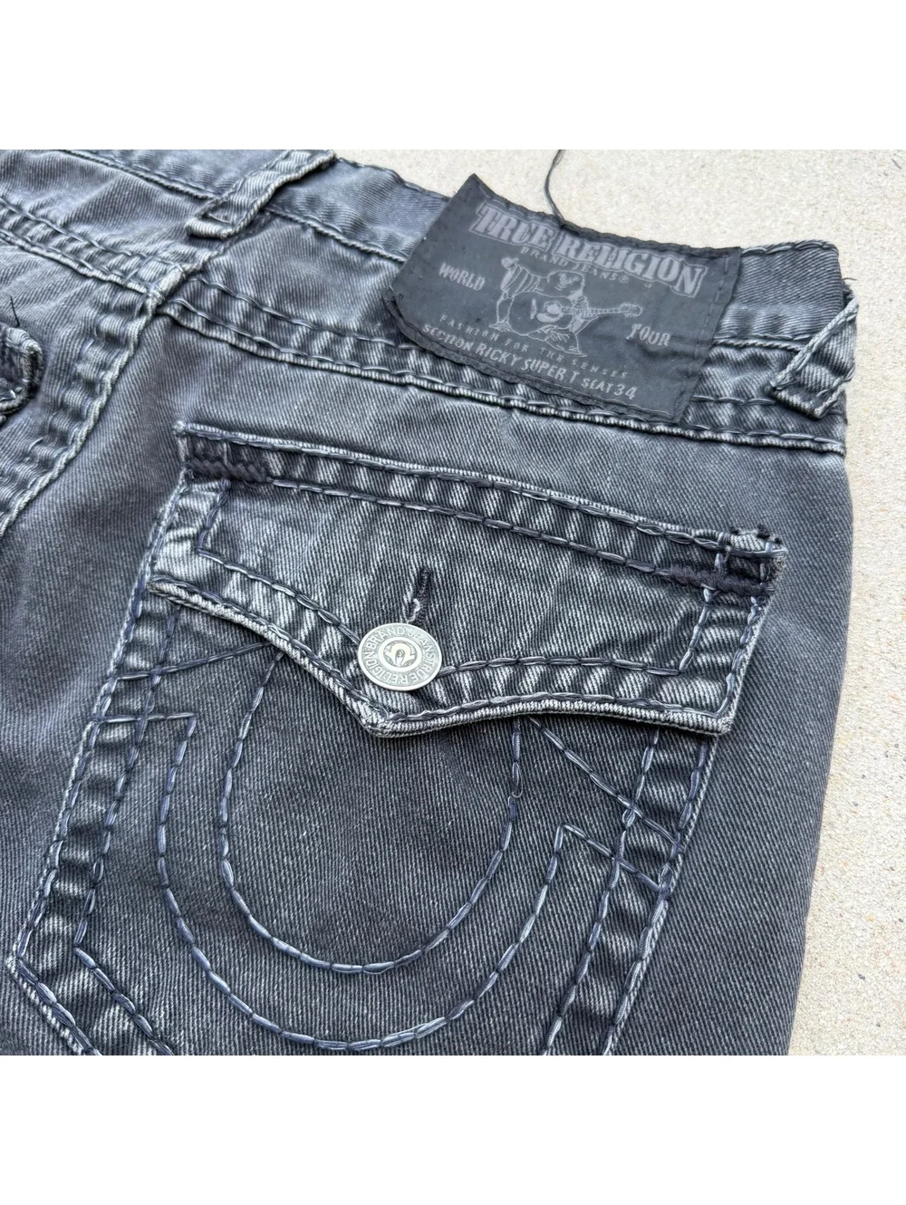 True Religion Jeans Men Waist 34 Black Distressed Casual